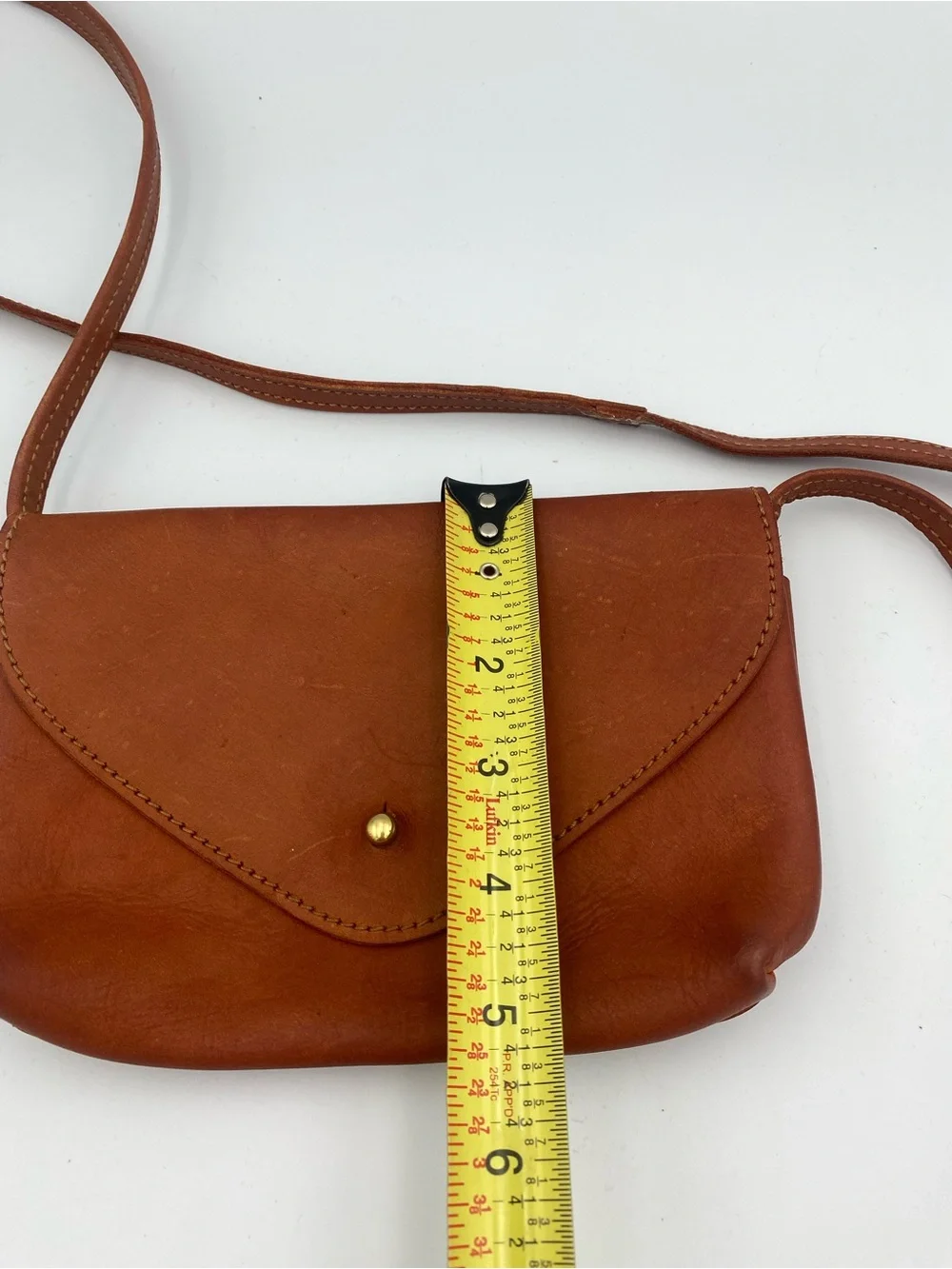 Tan Leather Envelope Crossbody Bag with Gold Stud